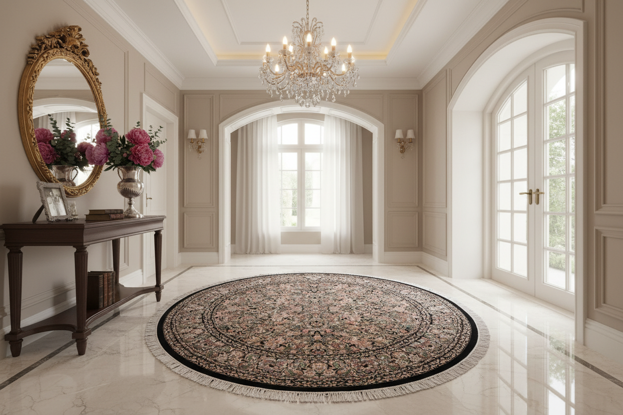 handmade Traditional Rasmi Romal Black Gray Hand Knotted ROUND 100% WOOL area rug 9'x9'