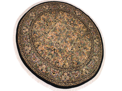 handmade Traditional Rasmi Romal Black Gray Hand Knotted ROUND 100% WOOL area rug 9x9