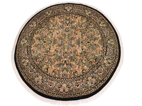 handmade Traditional Rasmi Romal Black Gray Hand Knotted ROUND 100% WOOL area rug 9x9