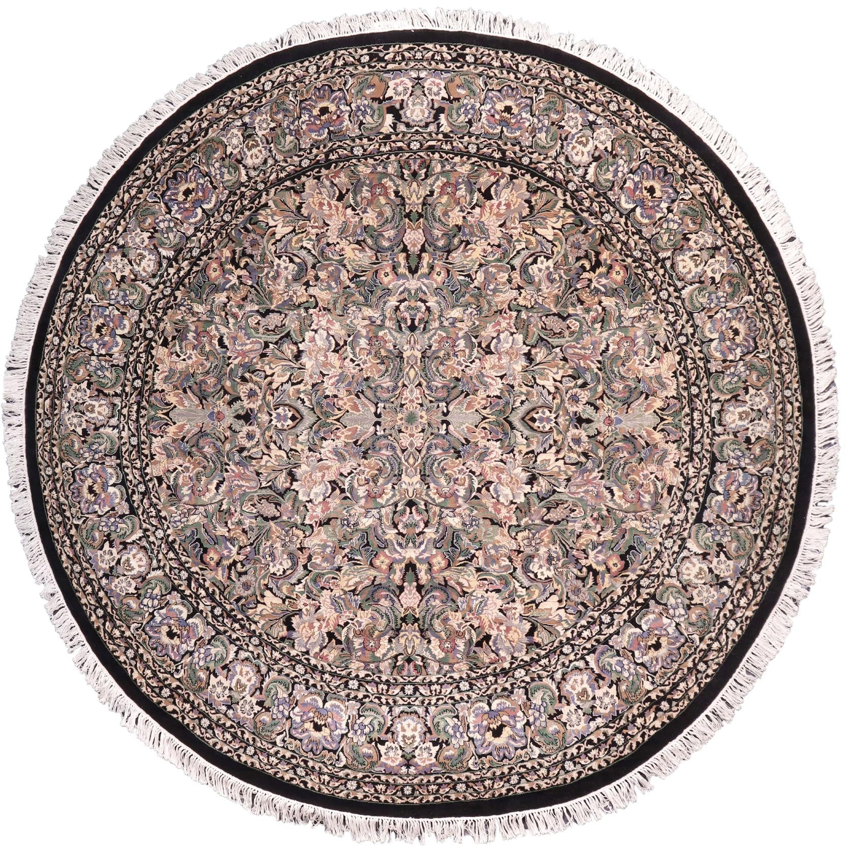 handmade Traditional Rasmi Romal Black Gray Hand Knotted ROUND 100% WOOL area rug 9'x9'