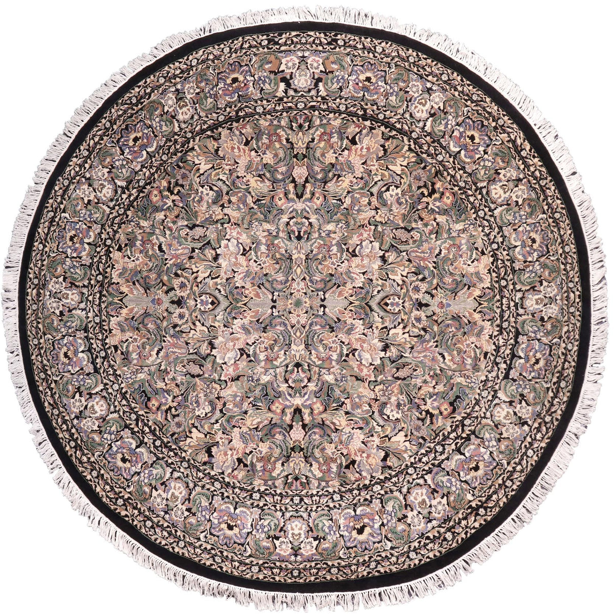 handmade Traditional Rasmi Romal Black Gray Hand Knotted ROUND 100% WOOL area rug 9'x9'