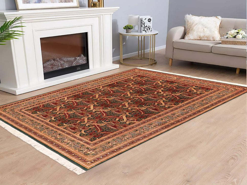 handmade Transitional Hamjolie Green Gold Hand Knotted RECTANGLE 100% WOOL area rug 5x8