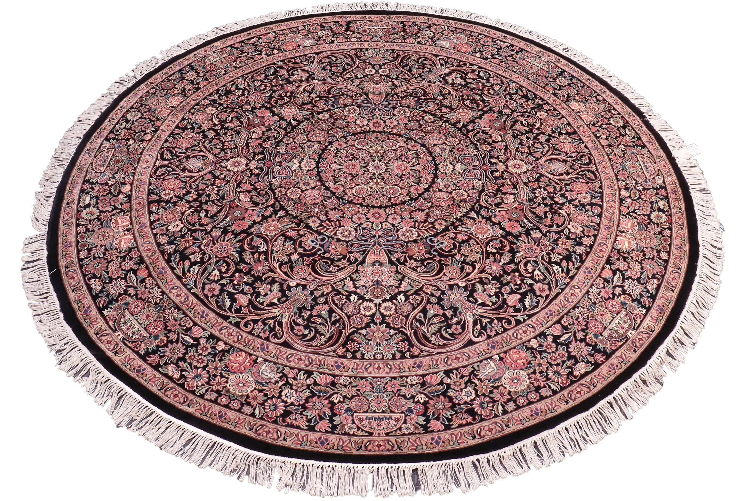 handmade Traditional Kashan Black Pink Hand Knotted ROUND 100% WOOL area rug 8'x8'