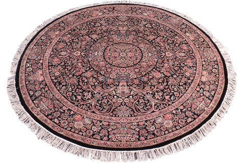 handmade Traditional Kashan Black Pink Hand Knotted ROUND 100% WOOL area rug 8'x8'