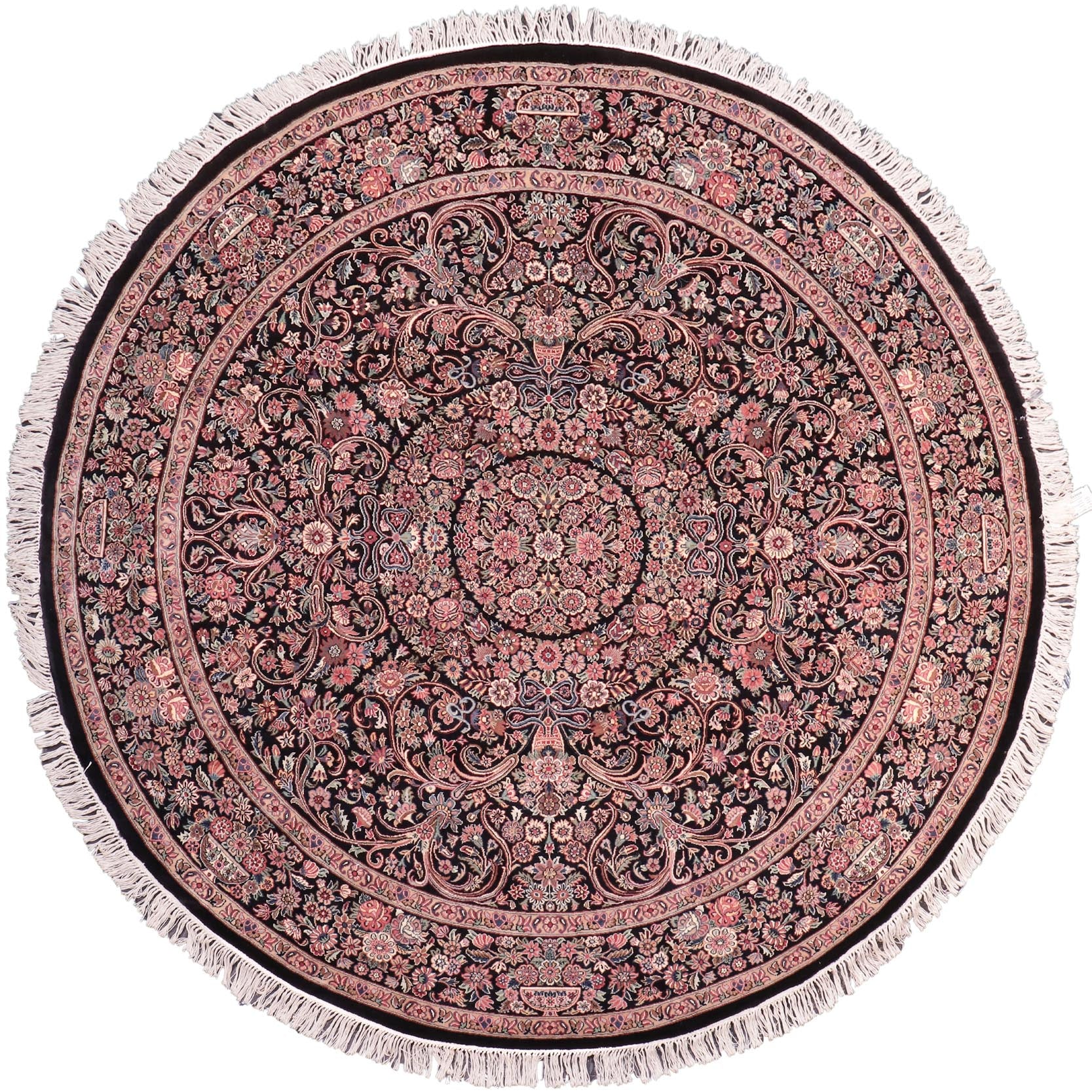handmade Traditional Kashan Black Pink Hand Knotted ROUND 100% WOOL area rug 8'x8'