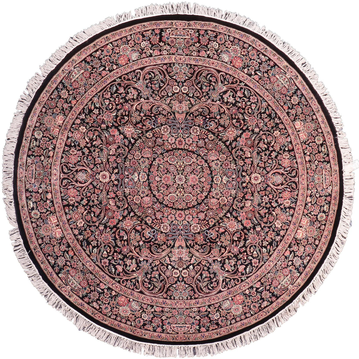 handmade Traditional Kashan Black Pink Hand Knotted ROUND 100% WOOL area rug 8'x8'