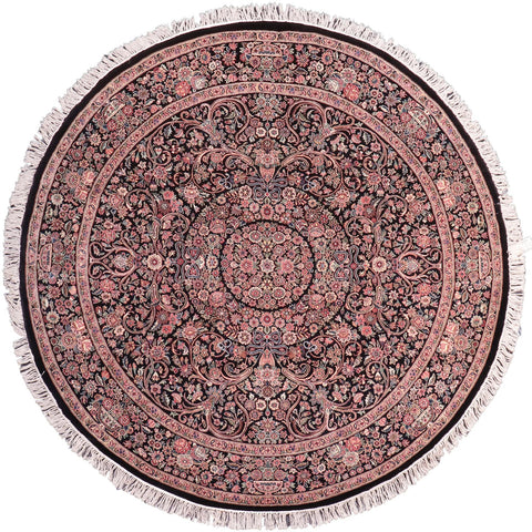 handmade Traditional Kashan Black Pink Hand Knotted ROUND 100% WOOL area rug 8'x8'