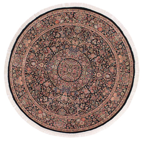 handmade Traditional Kashan Black Pink Hand Knotted ROUND 100% WOOL area rug 8x8