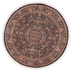 handmade Traditional Kashan Black Pink Hand Knotted ROUND 100% WOOL area rug 8x8