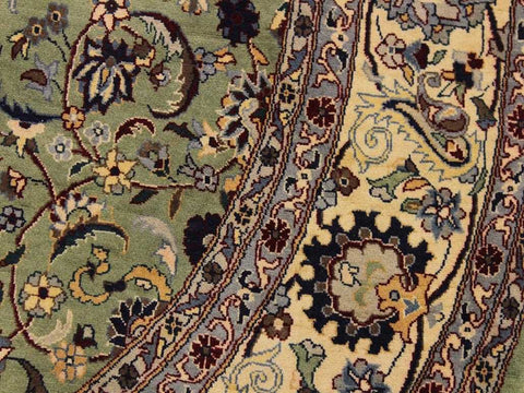 handmade Traditional Abasi Afsha Green Beige Hand Knotted ROUND 100% WOOL area rug 6x6