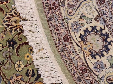 handmade Traditional Abasi Afsha Green Beige Hand Knotted ROUND 100% WOOL area rug 6x6