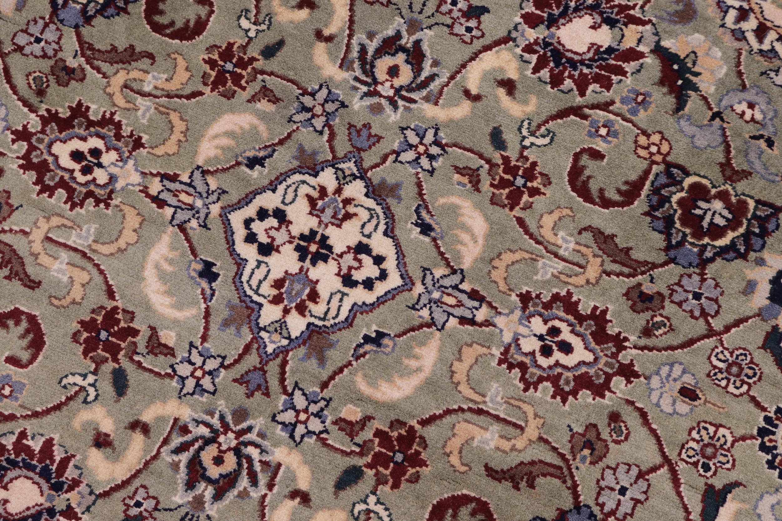 handmade Traditional Abasi Afsha Green Beige Hand Knotted ROUND 100% WOOL area rug 6'x6'