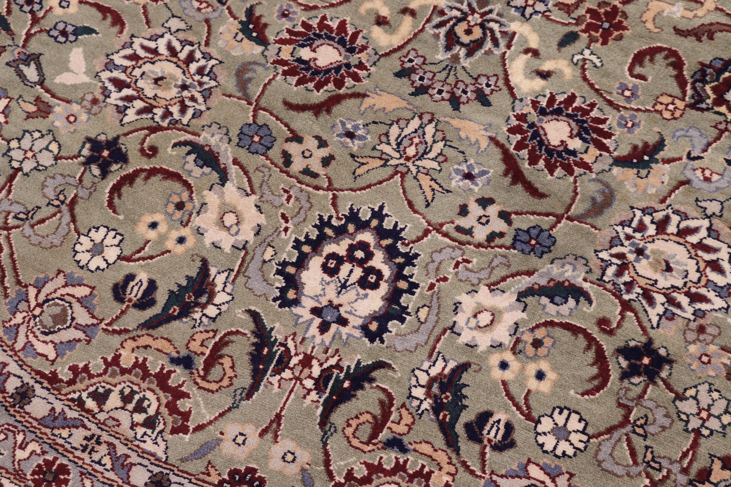 handmade Traditional Abasi Afsha Green Beige Hand Knotted ROUND 100% WOOL area rug 6'x6'