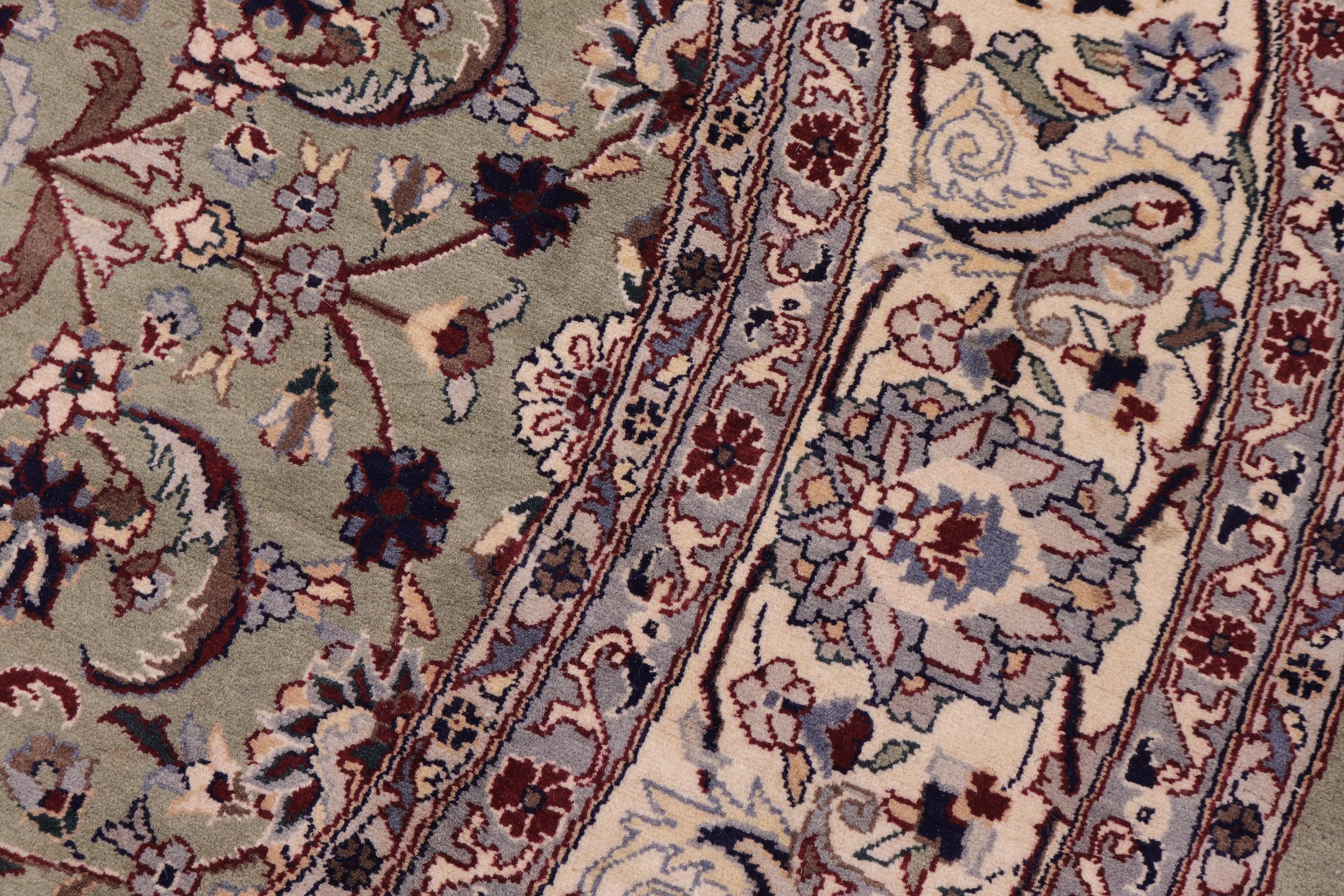 handmade Traditional Abasi Afsha Green Beige Hand Knotted ROUND 100% WOOL area rug 6'x6'