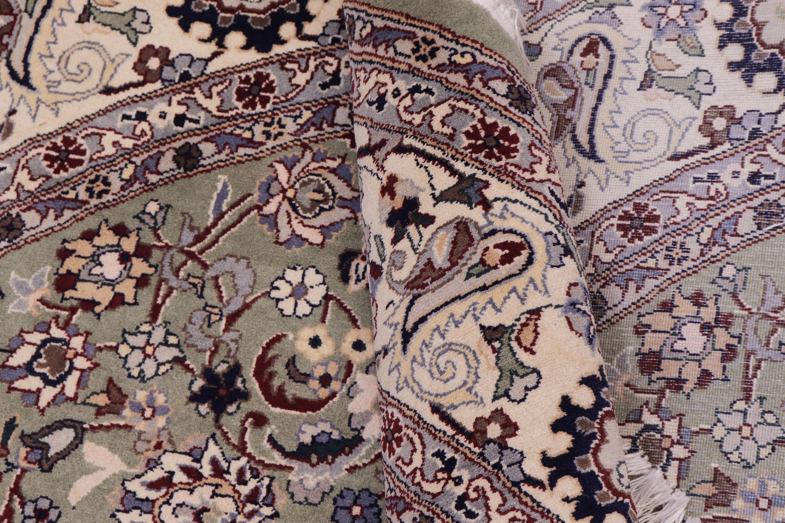 handmade Traditional Abasi Afsha Green Beige Hand Knotted ROUND 100% WOOL area rug 6'x6'