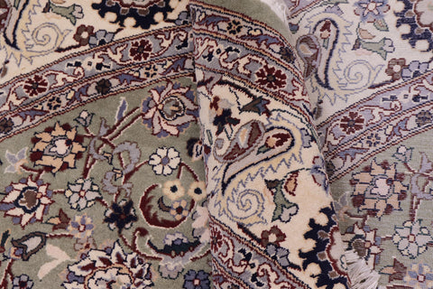 handmade Traditional Abasi Afsha Green Beige Hand Knotted ROUND 100% WOOL area rug 6'x6'