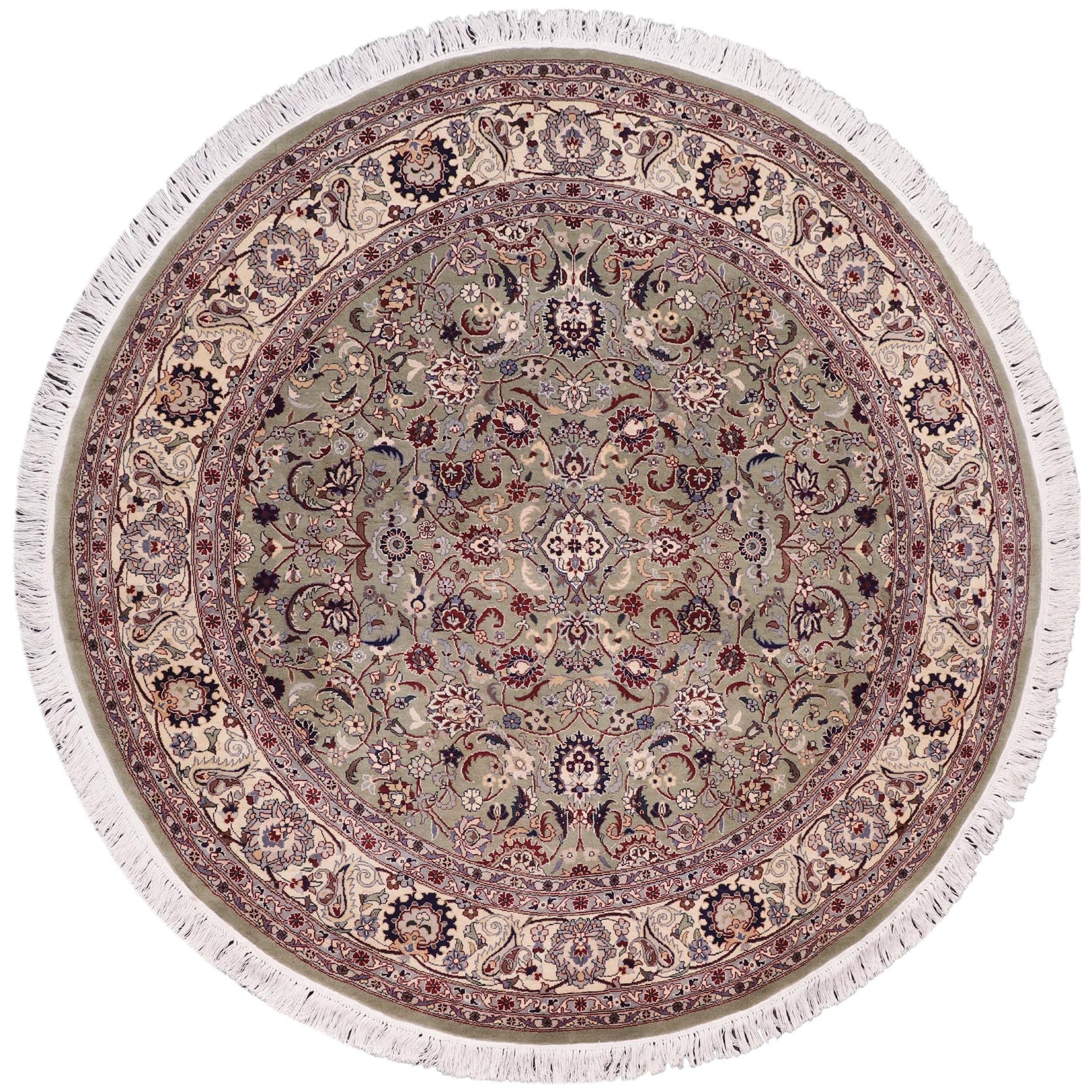 handmade Traditional Abasi Afsha Green Beige Hand Knotted ROUND 100% WOOL area rug 6'x6'