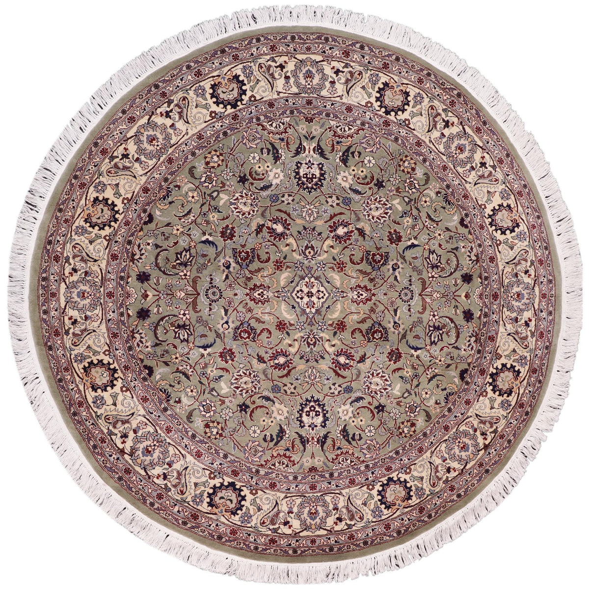 handmade Traditional Abasi Afsha Green Beige Hand Knotted ROUND 100% WOOL area rug 6'x6'