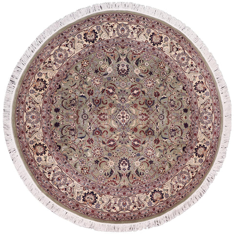 handmade Traditional Abasi Afsha Green Beige Hand Knotted ROUND 100% WOOL area rug 6'x6'