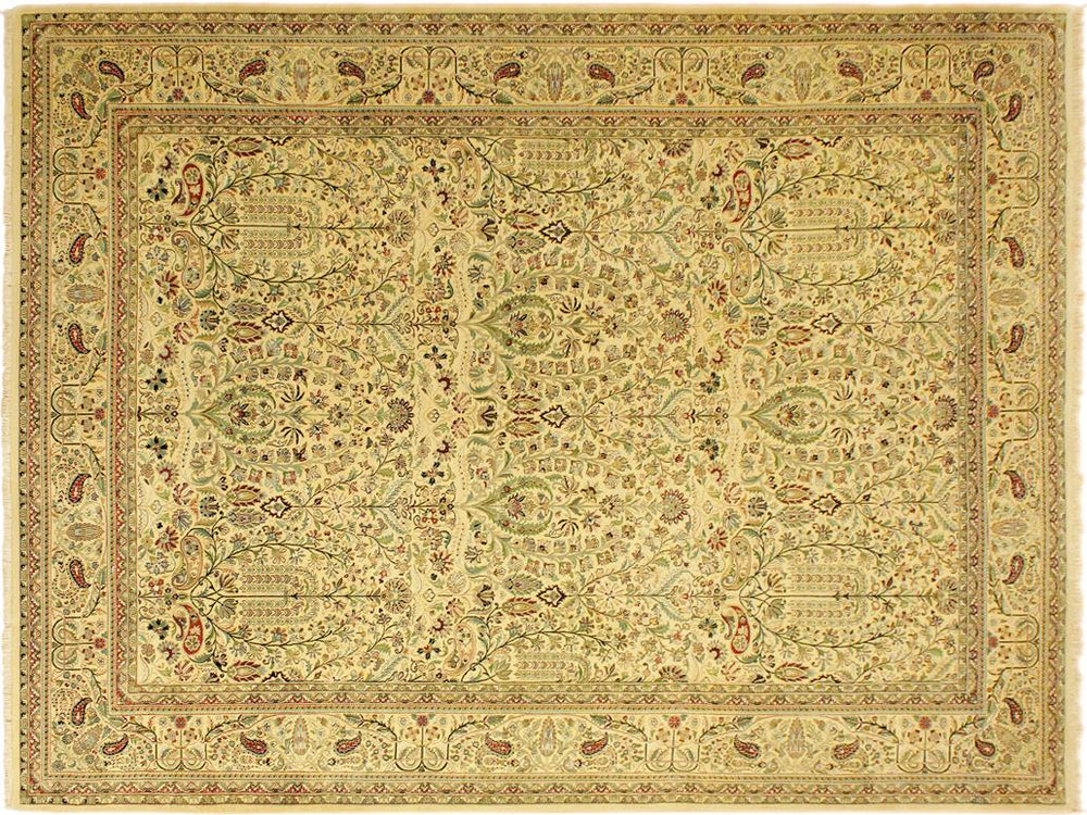 handmade Traditional  Ivory Green Hand Knotted RECTANGLE 100% WOOL area rug 9x14