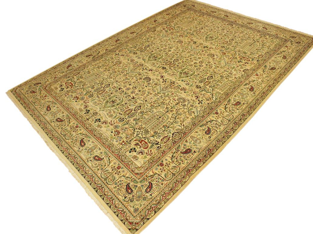 handmade Traditional  Ivory Green Hand Knotted RECTANGLE 100% WOOL area rug 9x14