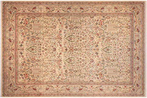 handmade Transitional  Ivory Green Hand Knotted RECTANGLE 100% WOOL area rug 9x14
