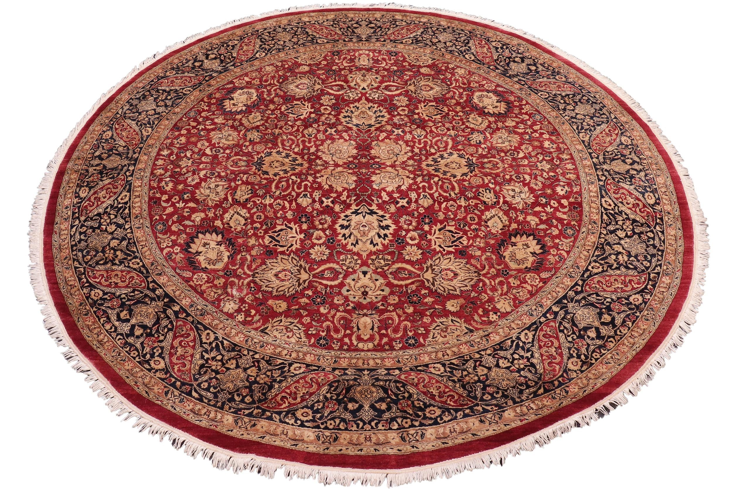 handmade Traditional Round Kashan Red Blue Hand Knotted ROUND 100% WOOL area rug 8' x 8'