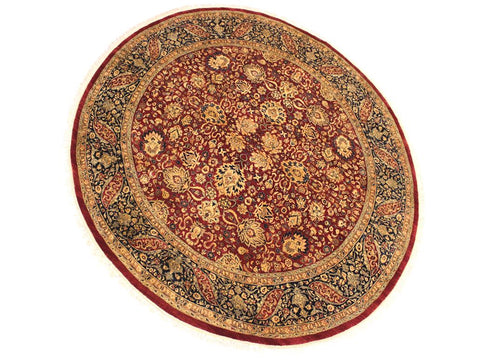 handmade Traditional Kashan Red Blue Hand Knotted ROUND 100% WOOL area rug 8x8