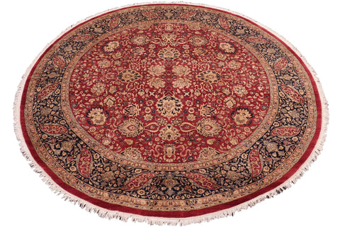 handmade Traditional Round Kashan Red Blue Hand Knotted ROUND 100% WOOL area rug 8' x 8'