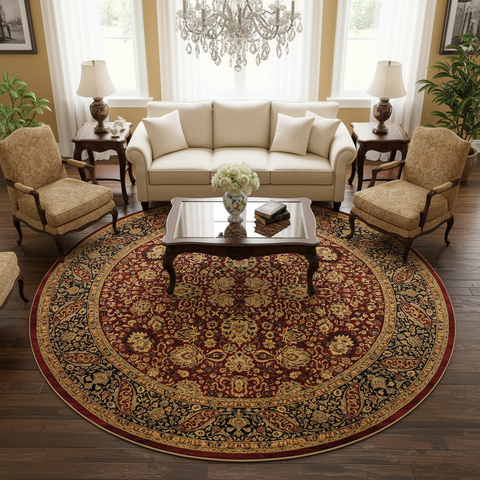 Antique Vegetable Dyed Kashan Lacie Red/Blue Wool Round - 7'10''X8'1''