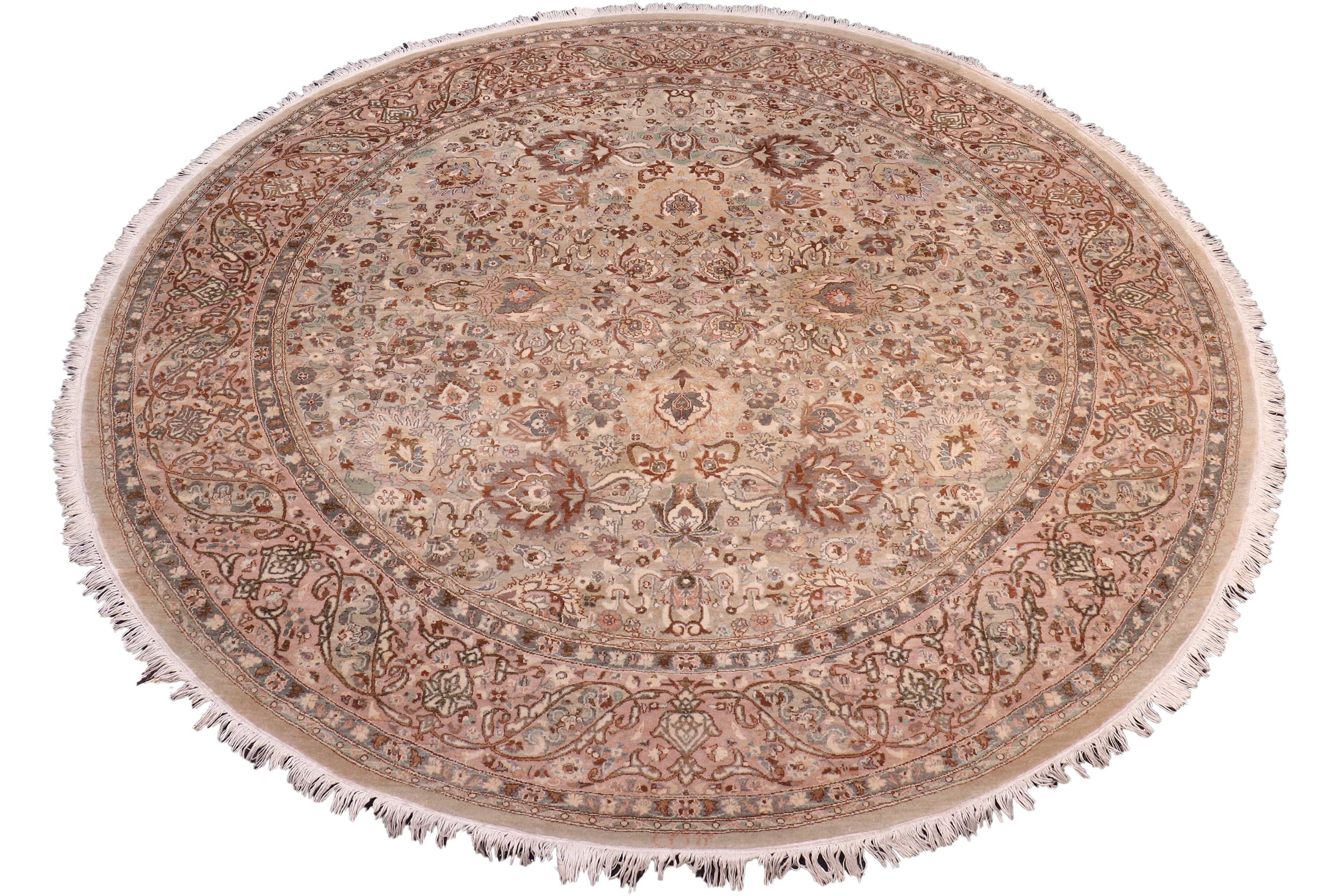 handmade Traditional Round Kashan Taupe Pink Hand Knotted ROUND 100% WOOL area rug 8' x 8'