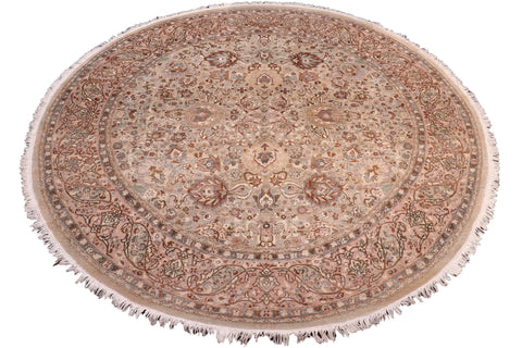 handmade Traditional Round Kashan Taupe Pink Hand Knotted ROUND 100% WOOL area rug 8' x 8'