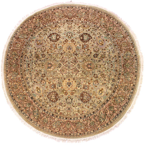 handmade Traditional Kashan Taupe Pink Hand Knotted ROUND 100% WOOL area rug 8x8