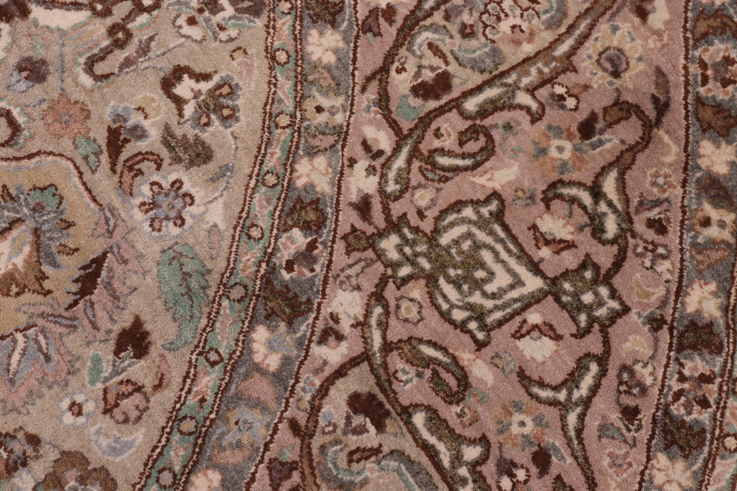 handmade Traditional Round Kashan Taupe Pink Hand Knotted ROUND 100% WOOL area rug 8' x 8'