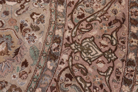 handmade Traditional Round Kashan Taupe Pink Hand Knotted ROUND 100% WOOL area rug 8' x 8'