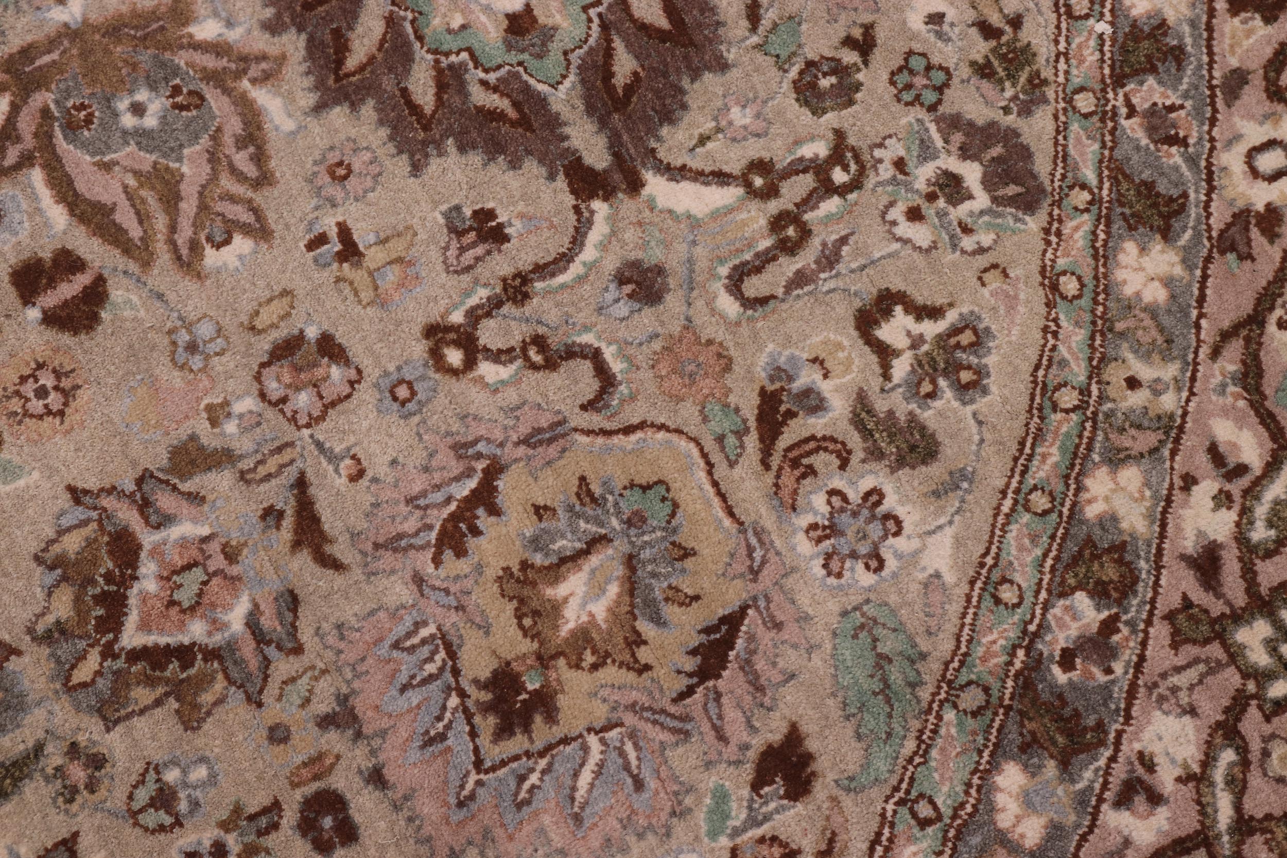 handmade Traditional Round Kashan Taupe Pink Hand Knotted ROUND 100% WOOL area rug 8' x 8'