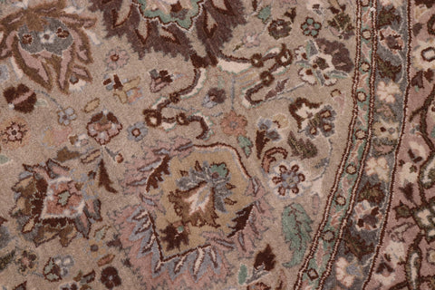handmade Traditional Round Kashan Taupe Pink Hand Knotted ROUND 100% WOOL area rug 8' x 8'