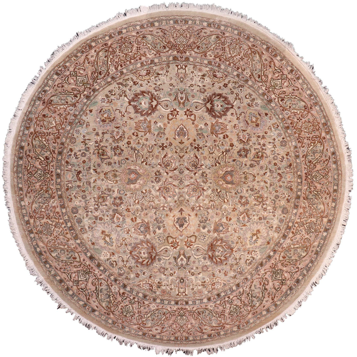 handmade Traditional Round Kashan Taupe Pink Hand Knotted ROUND 100% WOOL area rug 8' x 8'