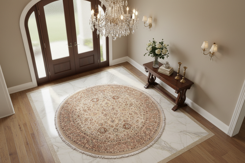 handmade Traditional Round Kashan Taupe Pink Hand Knotted ROUND 100% WOOL area rug 8' x 8'