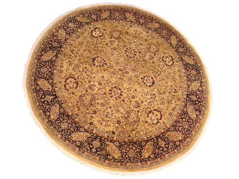 handmade Traditional Kashan Gold Red Hand Knotted ROUND 100% WOOL area rug 8x8