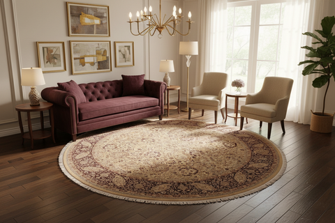 handmade Traditional Round Kashan Gold Red Hand Knotted ROUND 100% WOOL area rug 8' x 8'
