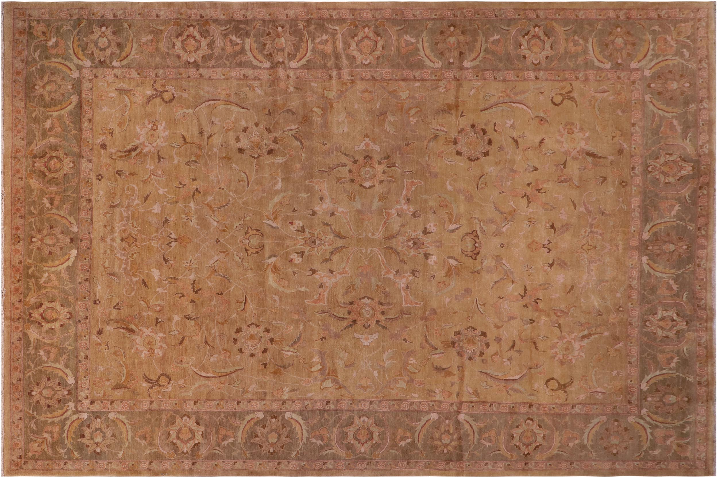 handmade Traditional Design Gold Green Hand Knotted RECTANGLE 100% WOOL area rug 12' x 17'