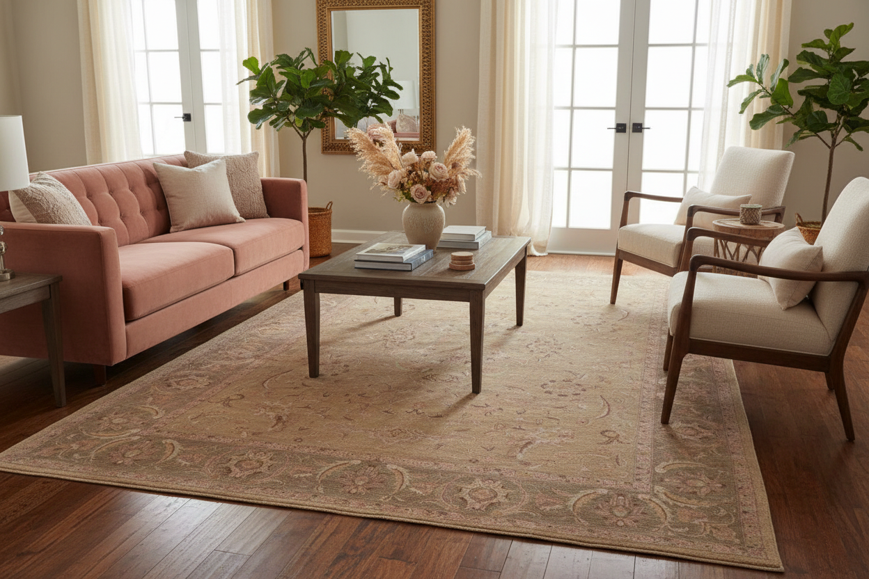 handmade Traditional Design Gold Green Hand Knotted RECTANGLE 100% WOOL area rug 12'X17'