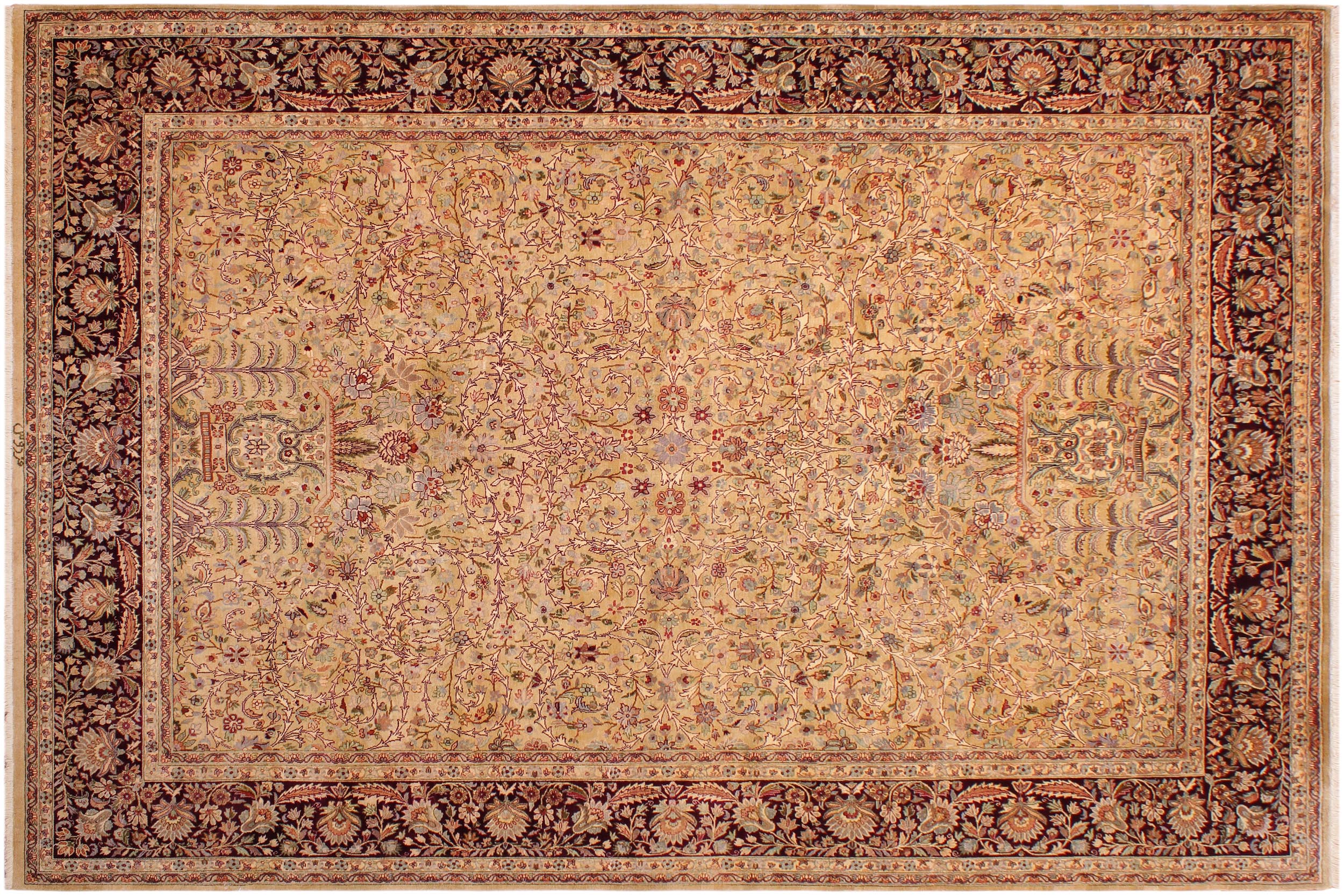 handmade Transitional Lahore Gold Aubergine Hand Knotted RECTANGLE 100% WOOL area rug 9 x 12