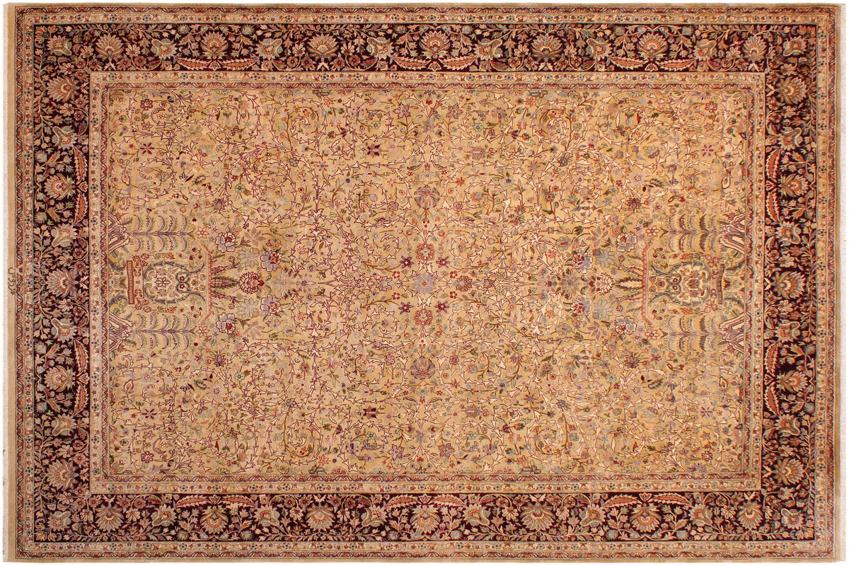handmade Transitional Lahore Gold Aubergine Hand Knotted RECTANGLE 100% WOOL area rug 9 x 12