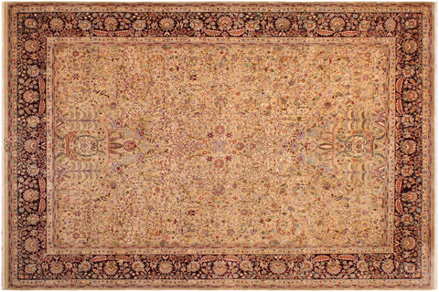 handmade Transitional Lahore Gold Aubergine Hand Knotted RECTANGLE 100% WOOL area rug 9 x 12