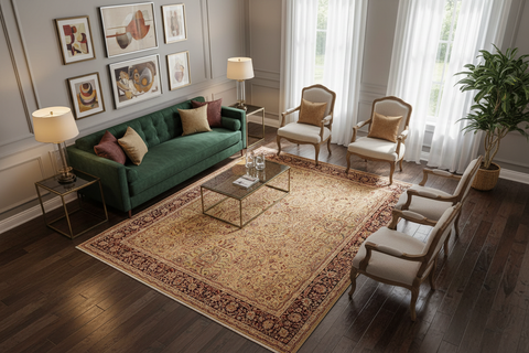 handmade Transitional Lahore Gold Aubergine Hand Knotted RECTANGLE 100% WOOL area rug 9 x 12