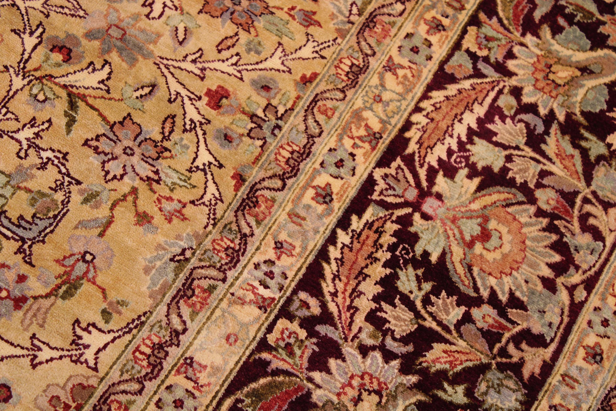 handmade Transitional Lahore Gold Aubergine Hand Knotted RECTANGLE 100% WOOL area rug 9 x 12