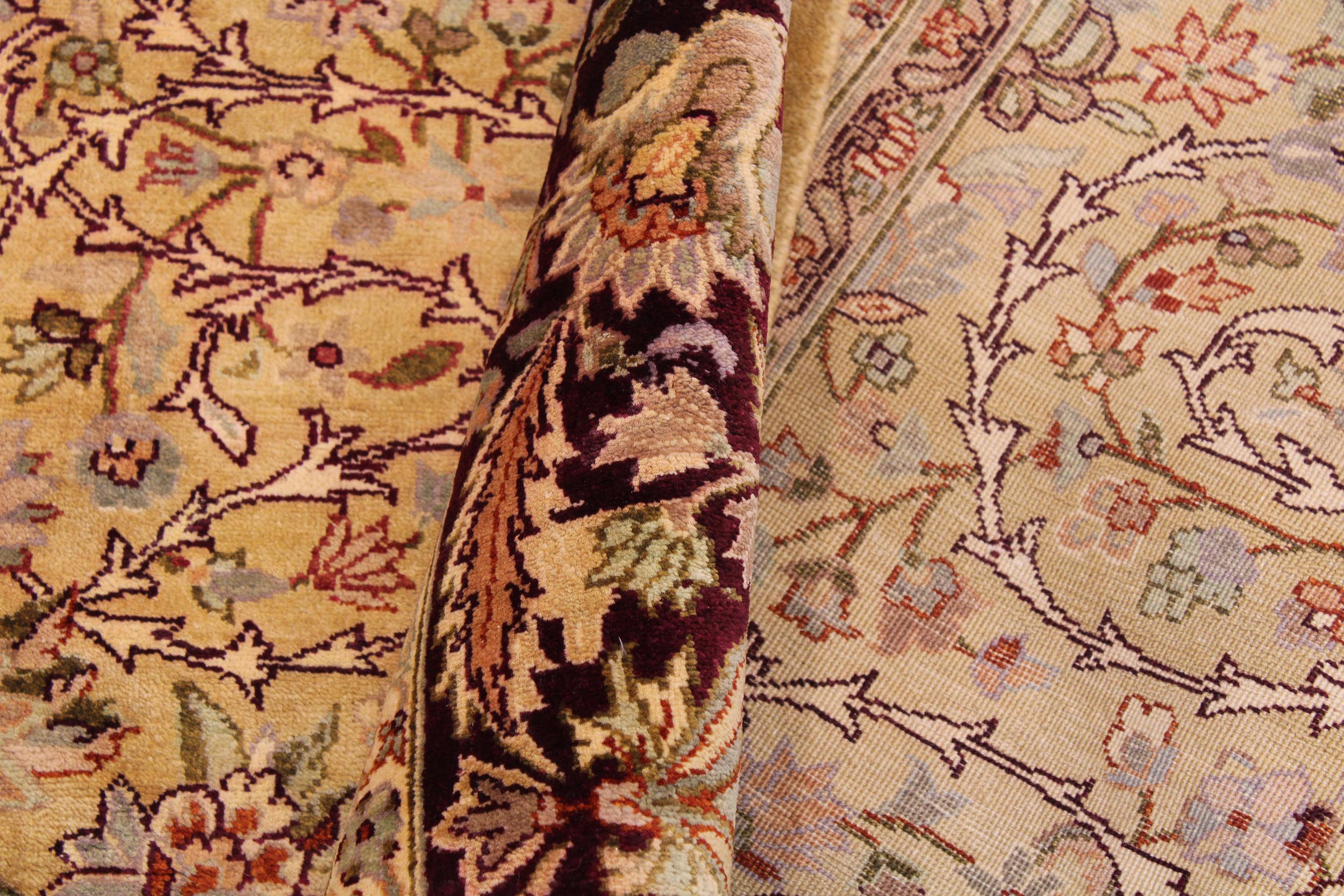 handmade Transitional Lahore Gold Aubergine Hand Knotted RECTANGLE 100% WOOL area rug 9 x 12