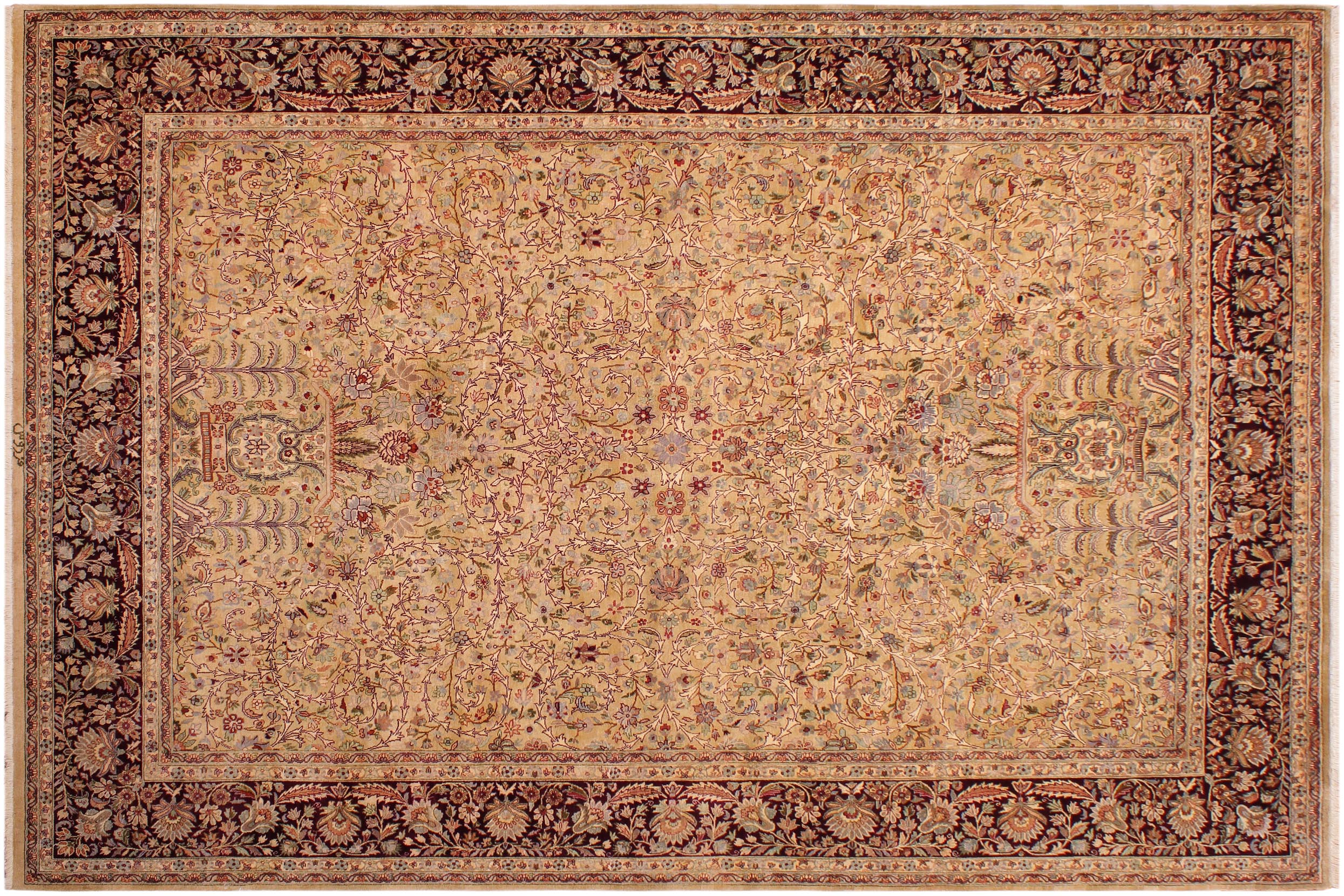 handmade Transitional Lahore Gold Aubergine Hand Knotted RECTANGLE 100% WOOL area rug 9x12